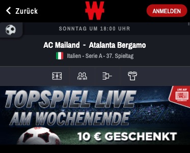 Milan Atalanta 10€ FreeBet bei Winamax