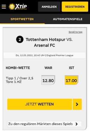 Tottenham Arsenal Quotenboost XTiP