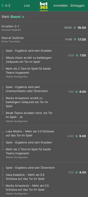 Auf Kroatien - Österreich bei bet365 wetten? 