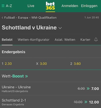 Schottland Ukraine Quoten bei bet365