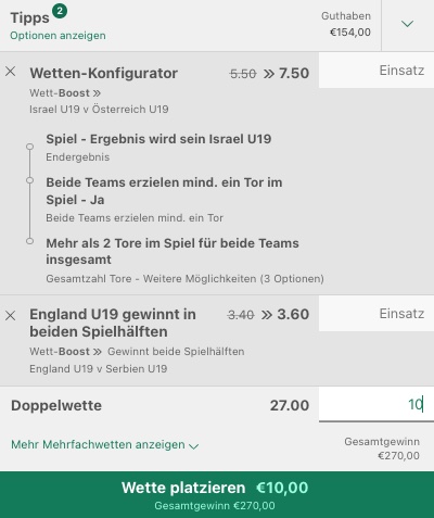 wettschein mit Quoten boost bei bet365