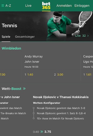 Wimbledon Quotenboosts des Tages bei bet365