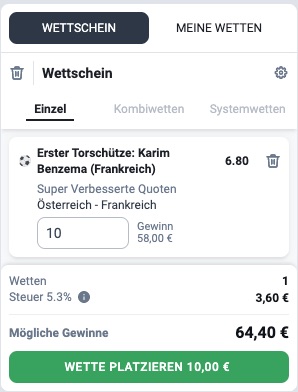 Benzema erzielt das 1. Tor vs Österreich - Betano erhöht die Quote