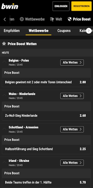 Erhöhte Quoten zur Nations League bei bwin