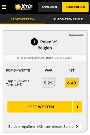 Polen vs Belgien Nations League XTiP Quoten Boost