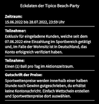Tipico Beach Party Bedingungen