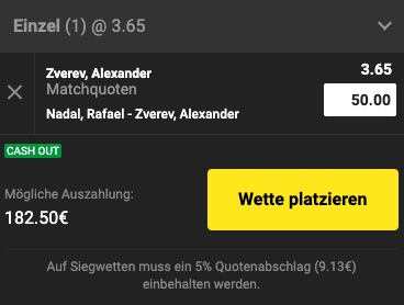 Nadal vs Zverev Wettquoten bei Unibet