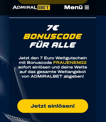 Admiralbet Frauen EM 7€ Bonuscode