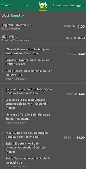 England vs Österreich Wett Boosts bei bet365