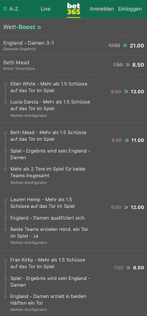 England vs Spanien bei der Frauen EM - die bet365 Topquoten