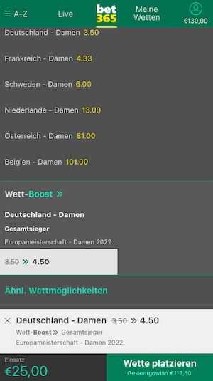 Deutschland Europameister Quote bei bet365