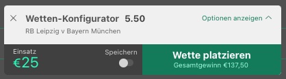 bet365 Wettschein mit Supercup Quoten