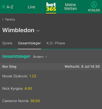 Sieg Quoten Wimbledon bet365