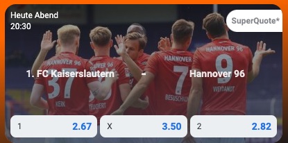 Kaiserslautern Hannover Quoten Wetten bei Betano