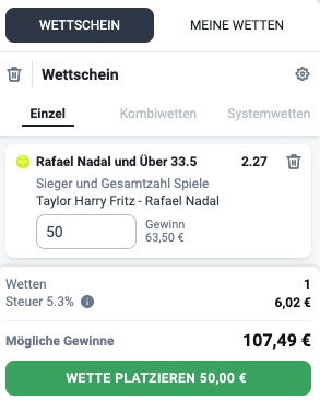 Fritz vs Nadal Wette bei Betano