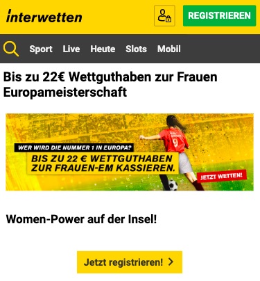 Interwetten Frauen EM 22€ Gratiswette