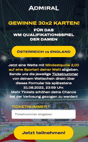 Österreich England Ticket Verlosung bei ADMIRAL