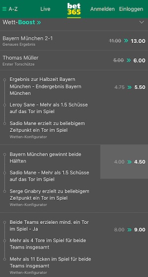 Bayern vs Gladbach Quoten Boosts bei bet365