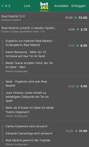 Real Madrid vs Eintracht Frankfurt Quoten Boosts bei bet365