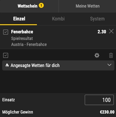 Austria Wien vs Fenerbahce Wett Tipp bei bwin