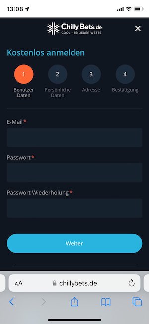 Bei Chillybets registrieren
