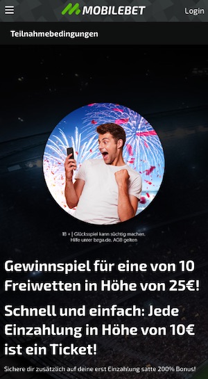 Mobilebet 25€ Freiwetten Gewinnspiel