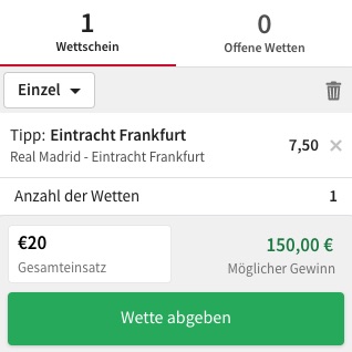 Real Madrid Eintracht Frankfurt Wetten bei Tipico