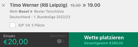 Timo Werner Torschützenkönig 2022/23 - Bet365 Quotenboost