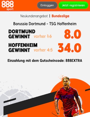 TSG Hoffenheim vs Dortmund Quoten Boost bei 888sport