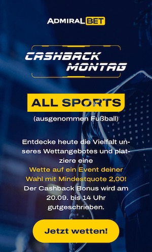 Cashback Montag All Sports bei ADMIRALBET