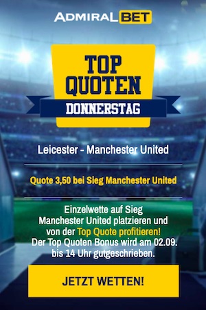 Man United Topquote vs Leicester City bei ADMIRALBET