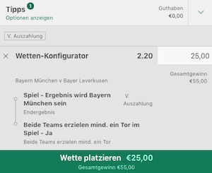 Bayern vs Bayer Wette bei bet365