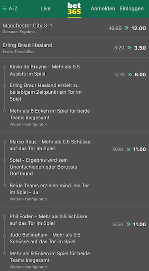 Man City vs Borussia Dortmund Wette bei bet365