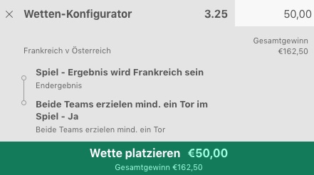 Frankreich Österreich bet365 Wette