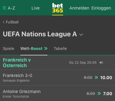 bet365 nations league wett boost