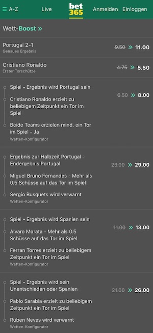 Portugal vs Spanien Quoten bei bet365