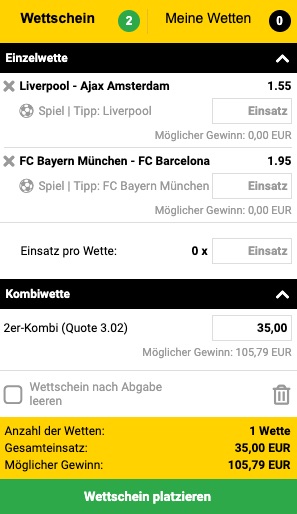 Interwetten Champions League Kombiwette