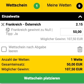 Frankreich vs Österreich Wette bei Interwetten