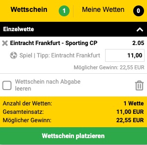 Frankfurt vs Sporting Wette bei Interwetten