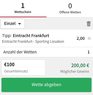 Frankfurt Sieg Wette vs Sporting bei Tipico