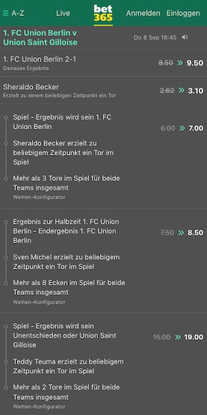 Union Berlin Saint Gilloise Quoten bei bet365