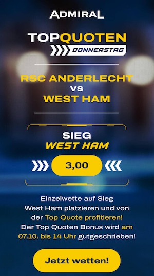 West Ham Topquote vs Anderlecht bei Admiral