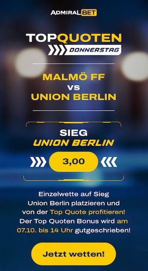 Union Berlin Topquote bei ADMIRALBET