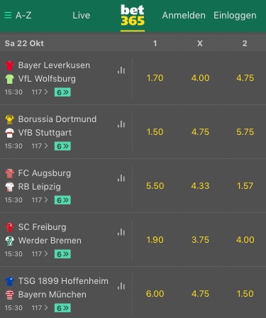 Bet365 Bundesliga Spezialquoten am Samstag