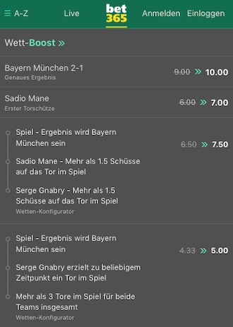 Hoffenheim vs Bayern Wettquoten bet365