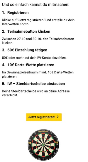 Bedingungen zur Interwetten Steeldartscheibe