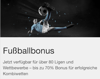 Mit dem Bet365 Fußballbonus könnt ihr bis zu 70% mehr auf eure Kombiwetten kassieren!