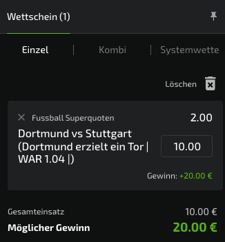 Dortmund Stuttgart Topquote bei Mobilebet