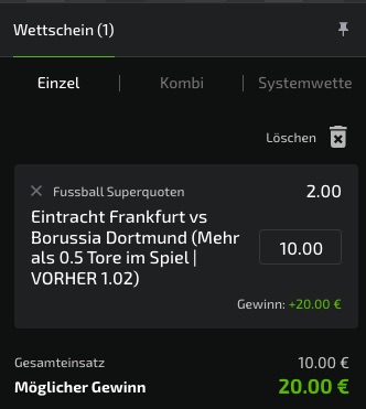 Frankfurt Dortmund Superquote bei Mobilebet