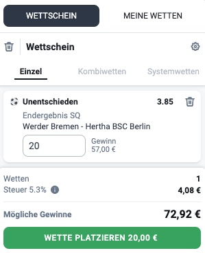 Werder vs Hertha Wette bei Betano